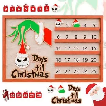 Адвент-календарь 2024 года, деревянный адвент-календарь, сезонное настольное настенное украшение, 25-дневный рождественский календарь обратного отсчета, подарок для семьи и друзей A