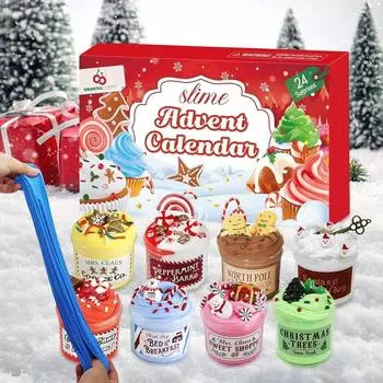 Адвент-календарь 2024 года, лизуны, 24 дня, рождественские календари обратного отсчета с набором пушистых подвесок из глины своими руками, радужный леденец, подарок для детей, игрушка 1 Set красный