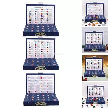 Адвент-календарь 2024 Рождественский подарок с 24 камнями Образовательная коллекция минералов 24 дня Праздничный подарок raw stone