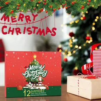 Адвент-календарь для макияжа, 12-панельный рождественский подарочный набор косметики для женщин, календарь обратного отсчета до окончания макияжа, идеальный для подарка, 12 шт., 100 мл красный