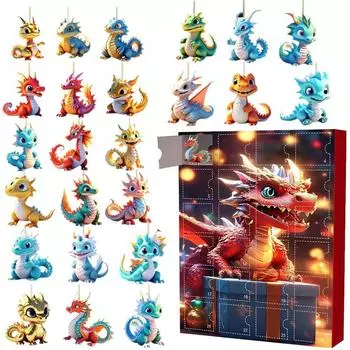 Адвент-календарь Дракон 2024 | 24-дневный календарь обратного отсчета до Рождества 2024 | 2D плоская акриловая подвеска в виде летящего дракона для рождественской елки B