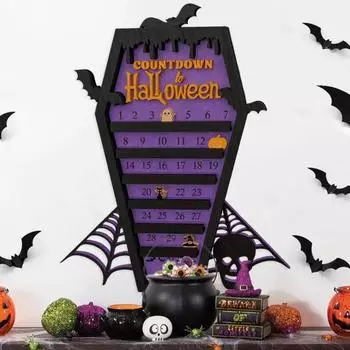 Адвент-календарь на Хэллоуин, деревянная шкатулка, календарь обратного отсчета с привидением, тыквой, кошкой, движущимися знаками, украшения для дома на Хэллоуин для офиса, стола чёрный