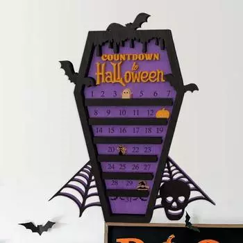 Адвент-календарь на Хэллоуин, деревянная шкатулка, календарь обратного отсчета с привидением, тыквой, кошкой, движущимися знаками, украшения для дома на Хэллоуин для офиса, стола чёрный