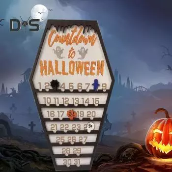 Адвент-календарь на Хэллоуин Деревянный календарь обратного отсчета DIY Движущаяся летучая мышь Призрак Тыква Череп Блок Хэллоуин Шкатулка Календарь A