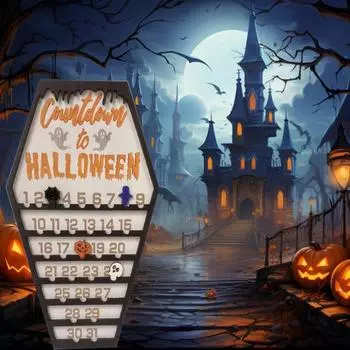 Адвент-календарь на Хэллоуин Деревянный календарь обратного отсчета DIY Движущаяся летучая мышь Призрак Тыква Череп