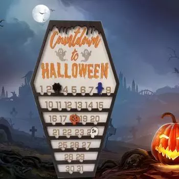 Адвент-календарь на Хэллоуин Деревянный календарь обратного отсчета DIY Движущаяся летучая мышь Призрак Тыква Череп Блок Хэллоуин Шкатулка Календарь A