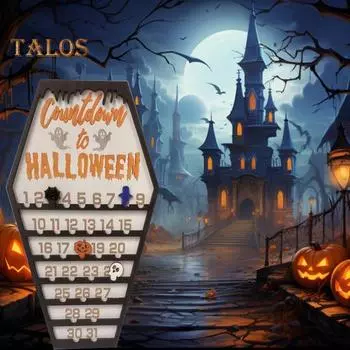 Адвент-календарь на Хэллоуин Деревянный календарь обратного отсчета DIY Движущаяся летучая мышь Призрак Тыква Череп Блок Хэллоуин Шкатулка Календарь A