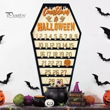 Адвент-календарь на Хэллоуин, деревянный отсчет времени до Хэллоуина, украшение с подвижным блоком тыквы для домашнего декора белый