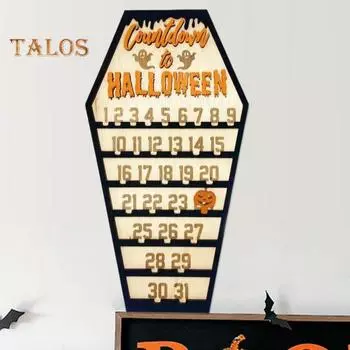 Адвент-календарь на Хэллоуин, деревянный отсчет времени до Хэллоуина, украшение с подвижным блоком тыквы для домашнего декора белый