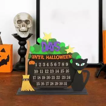 Адвент-календарь на Хэллоуин, кошачья метла, украшение стола, деревянный, своими руками, тыква, движущийся календарь обратного отсчета для дома