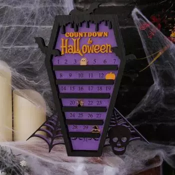 Адвент-календарь на Хэллоуин в деревянной шкатулке с обратным отсчетом и движущимися знаками в виде призрачной тыквы и кота