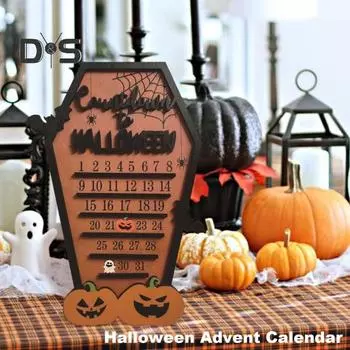 Адвент-календарь на Хэллоуин, забавный календарь на Хэллоуин с подвижными блоками, летучими мышами, тыквами, привидениями, декором деревянного стола для создания праздничной атмосферы A