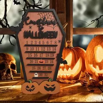 Адвент-календарь на Хэллоуин, забавный календарь на Хэллоуин с подвижными блоками, летучими мышами, тыквами, привидениями, декором деревянного стола для создания праздничной атмосферы A