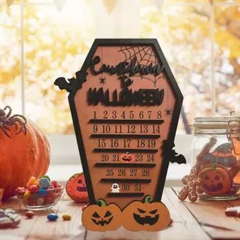 Адвент-календарь на Хэллоуин Забавный календарь на Хэллоуин с подвижными блоками, летучими мышами, тыквами, привидениями, декором деревянного стола