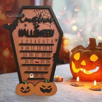 Адвент-календарь на Хэллоуин, забавный календарь на Хэллоуин с подвижными блоками, летучими мышами, тыквами, привидениями, декором деревянного стола для создания праздничной атмосферы A