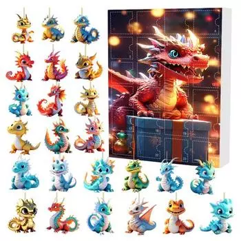 Адвент-календарь с драконом, 24-дневный рождественский календарь обратного отсчета, внутри акриловый мультяшный дракончик, подвесное украшение для детей, рождественское веселье A