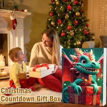 Адвент-календарь с драконом, 24-дневный рождественский календарь обратного отсчета, внутри акриловый мультяшный дракончик, подвесное украшение для детей, рождественское веселье A
