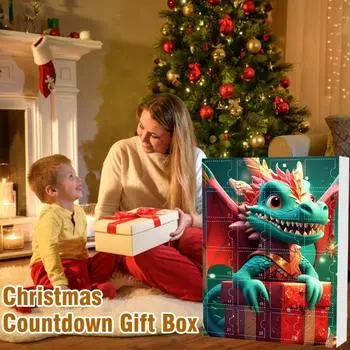 Адвент-календарь с драконом-малышом, 24-дневный календарь обратного отсчета до Рождества внутри, акриловый мультяшный дракончик D