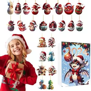 Адвент-календарь с драконом, рождественский календарь обратного отсчета с 2D-акриловыми игрушками-украшениями в виде динозавров, рождественский 24-дневный адвент-календарь для детей One Size