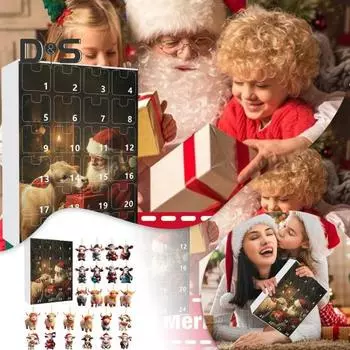 Адвент-календарь с изображением коровы из Хайленда, рождественское подвесное украшение, акриловый мультяшный адвент-календарь с изображением коровы из Хайленда для украшения каминной полки на дереве A