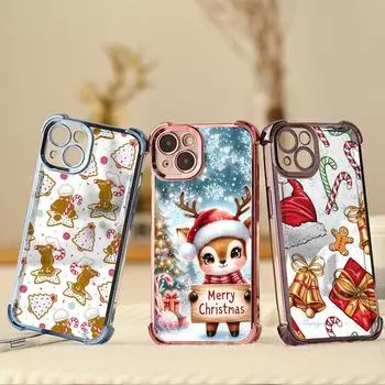 Ae106 Happy New Year art Merry Christmas гальванизированные чехлы для телефонов TPU для iPhone 16 15 13 11 Pro Max XR Infinix Smart 8 защитный чехол на четыре угла for iPhone 6/6s