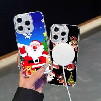 Ae109 С Новым годом, Рождеством Христовым, художественные прозрачные чехлы Magsafe для Samsung S23 S24 Ultra S21 iPhone 16 Pro Max, магнитная беспроводная зарядка, задняя крышка for iPhone 7 Plus/8 Plus