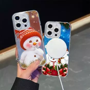 Ae110 Merry Christmas Magsafe Прозрачные чехлы для Samsung S23 S24 Ultra S20 S21 FE iPhone 16 13 15 14 Pro Max XR Магнитная беспроводная зарядка Задняя крышка for iPhone 7 Plus/8 Plus
