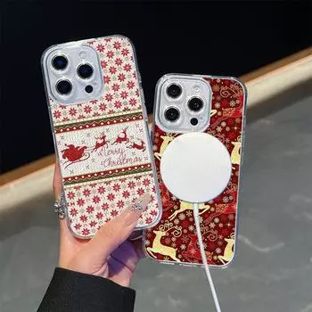 Ae112 Merry Christmas art Magsafe Прозрачные чехлы для Samsung S23 S24 Ultra S20 S21 FE iPhone 16 13 Pro Max XR Магнитная беспроводная зарядка Задняя крышка for iPhone 7 Plus/8 Plus