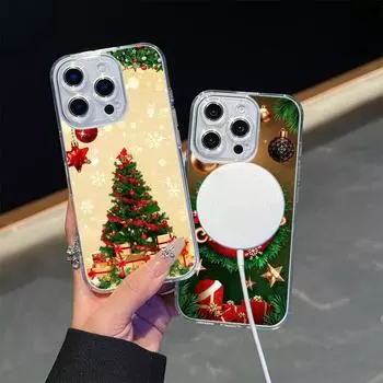 Ae113 Merry Christmas art Santa design art Magsafe Transparent Cases для Samsung S23 S24 Ultra S21 iPhone 16 Pro Magnetic Wireless Charge Back Cover for iPhone 7 Plus/8 Plus