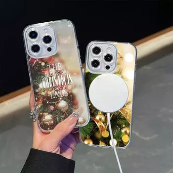 Ae115 Merry Christmas Happy New Year Magsafe Transparent Cases для Samsung S23 S24 Ultra S21 FE iPhone 16 Pro Max Magnetic Wireless Charge Back Cover for iPhone 7 Plus/8 Plus