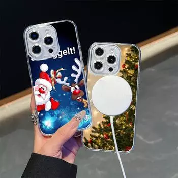 Ae117 Merry Christmas Happy New Year дизайн Magsafe прозрачные чехлы для Samsung S23 S24 Ultra iPhone 16 Pro Max магнитная беспроводная зарядка задняя крышка for iPhone 7 Plus/8 Plus