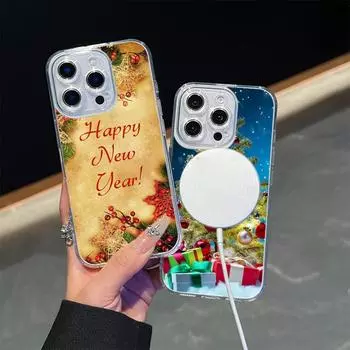 Ae118 Merry Christmas Santa art Magsafe Прозрачные чехлы для Samsung S23 S24 Ultra S20 S21 FE iPhone 16 Pro Max Магнитная беспроводная зарядка Задняя крышка for iPhone 7 Plus/8 Plus