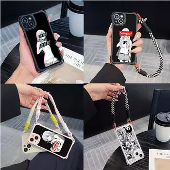 Ae81 Hentai Harajuku Anime Girl art Мягкие чехлы для телефонов iPhone 16 15 14 13 12 11 Pro Max 8 Plus с ремешком на запястье, защитным шнурком для углов, задней крышкой for iPhone 7/8