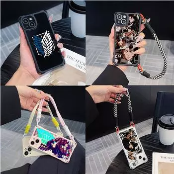 Ae83 японский аниме Атака титанов арт мягкие чехлы для телефонов iPhone 16 15 14 13 12 11 Pro Max 8 с ремешком на запястье шнурок защита углов задняя крышка for iPhone 7/8