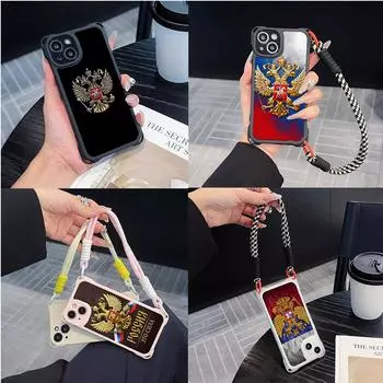 Ae96 Россия эмблема флаг дизайн искусство мягкие чехлы для телефонов iPhone 16 15 14 13 12 11 Pro Max 8 XR XS с ремешком на запястье шнурок защита углов задняя крышка for iPhone 7/8