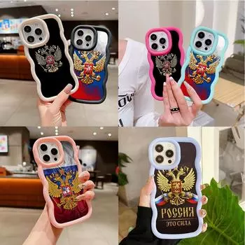 Ae96 Россия эмблема флаг дизайн искусство защитные чехлы для телефонов Samsung S24 Plus S23 Ultra A14 A55 A06 HonorX9b Motorola OnePlus Big Wave TPU задняя крышка Samsung A04(M13 5G)