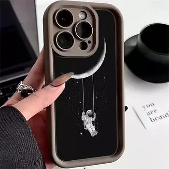 Ae97 Space Moon Astronaut Black art Защитные чехлы для телефонов для iPhone 13 14 15 Pro Max infinix Hot 40i Tecno Camon 30 20 Pro Angel Eyes Задняя крышка из ТПУ for iPhone 6/6S