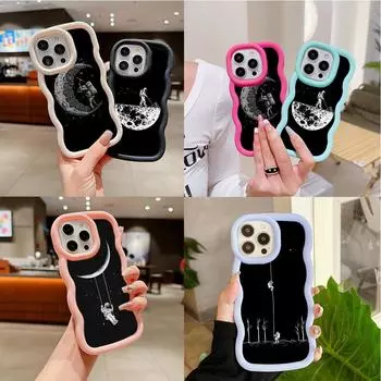 Ae97 Space Moon Astronaut Black art защитные чехлы для телефонов Samsung S24 Plus S23 Ultra A14 A55 A06 Honor Motorola OnePlus Big Wave TPU задняя крышка Samsung A04(M13 5G)