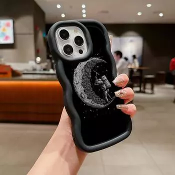 Ae97 Space Moon Astronaut Black art Защитные чехлы для телефонов для Samsung S23 S24 Ultra A15 A55 A14 A13 A25 A54 A51 A04s S20 FE Big Wave Задняя крышка из ТПУ Samsung A02S(A03S)(M02S)