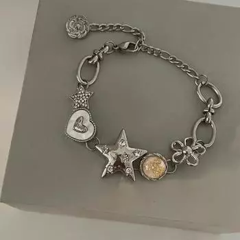 Aesthetic Heart Star Chain Bracelet All-match Fairy Love Jewelry Daily Niche Design Travel Accessories for Women Girls A
