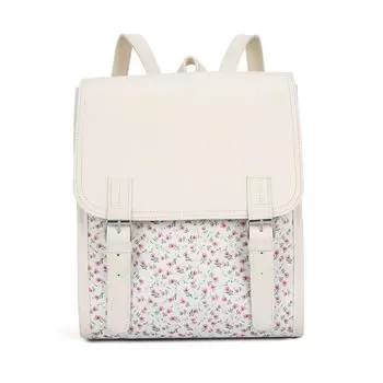 Aesthetic PU Leather Flip School Bag Large-Capacity Flower School Bagpack Ladies Style B