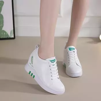 Afkadi spring and autumn 2024 new thick-soled front strap heel inner height increase fashionable versatile little white shoes women 34