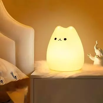 Afootry Kids Night Light Cat Lamp Милый ночник для детской комнаты Детская комната для малышей и подростков Милое украшение для комнаты Перезаряжаемый силиконовый затемняемый Cat Night