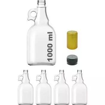 Afracam Gallon Прозрачная пустая стеклянная бутылка 1000 мл с запирающейся крышкой и колпаком 4 шт.