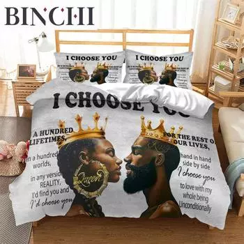 African American Black Lovers Duvet Cover Black Couple Soft Bedding Set Valentine s Day Comforter Cover Set Bedroom Decoration EU single(135x200cm)