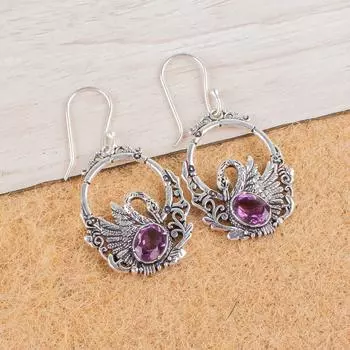 African Amethyst Gemstone 925 Sterling Silver Jewelry Drop/Dangle Earrings 1.64 CE-2-14