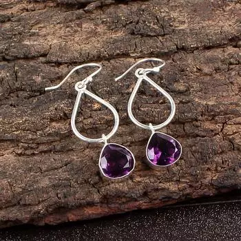 African Amethyst Gemstone 925 Sterling Silver Jewelry Handmade Earrings 1.90 EE-19-5