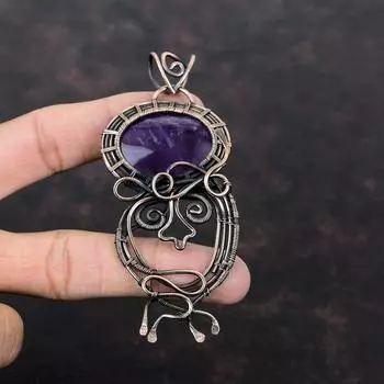 African Amethyst Pendant Copper Wire Wrapped Pendant Gemstone Pendant Unique Copper Design Jewelry Handmade Wire Wrap Jewelry Gift For Women