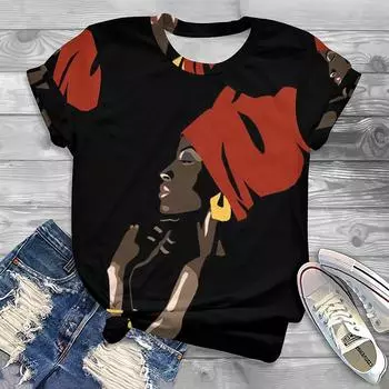 African Black Girl 3D Print T-shirts Women Summer Casual Streetwear Short Sleeve T Shirt Harajuku Y2k Tops Tees Female Clothing S