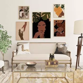 African Black Girl Illustration Abstract Art Canvas Painting Nordic Posters And Prints Wall Pictures For Living Room Home Decor 21x30cm No Framed